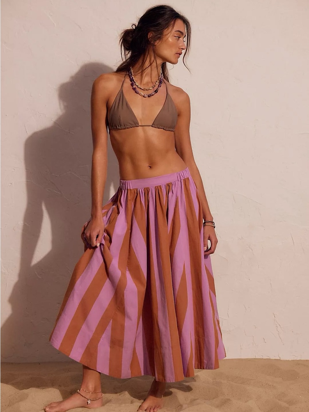 Free People Grape Soda Lowen Striped Midi Skirt S